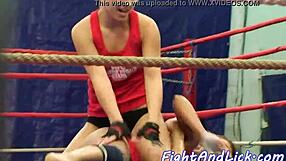 Babe wrestles while licking pussy!