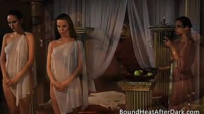 In a lesbian scene, teen girls are undressed by a dominant mistress wielding a whip, leading to bondage and submission.