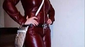 Femdom In Leather Catsuit And Pantyhose With Miniskirt. Fetish Action.