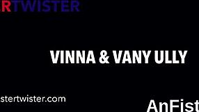 Frisky lesbian honeys are fist fucking juicy cunts and buttholes