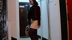 Femdom In Leather Catsuit And Pantyhose With Miniskirt. Fetish Action.