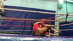 Babe wrestles while licking pussy!