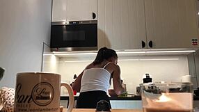 braless sylvia shows amazing nipples in kitchen hidden cam