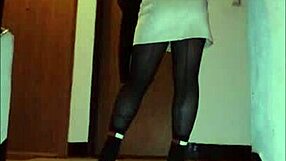 Femdom In Leather Catsuit And Pantyhose With Miniskirt. Fetish Action.