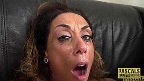 A fetishistic throat job with a mature woman with a tattoo followed by intense anal sex