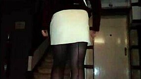 Femdom In Leather Catsuit And Pantyhose With Miniskirt. Fetish Action.