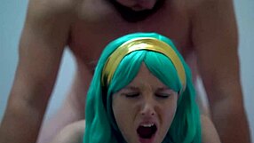 blue eyed girl getting creamed