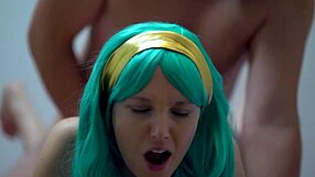 blue eyed girl getting creamed