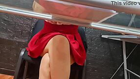 Watch Nataly's Upskirt Pussy Hairs Peek Out Under Her Miniskirt!