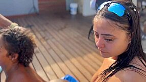 Couple swap in pool with wife and friend