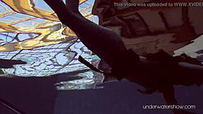 underwater babe roxalana cheh strips in bikini