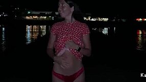 teen strolling nude on public beach, flaunting bare ass