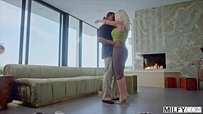 Curvy blonde housewife relaxes at home