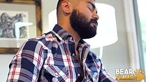 Blindfolded gay bear avi strider enjoys solo session