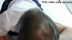 Thai Student Sucks Big Cock and Gets Creampied in Shiny Skirt