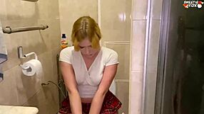 Guy stumbles into toilet, gets deep blowjob from stepsister unexpectedly