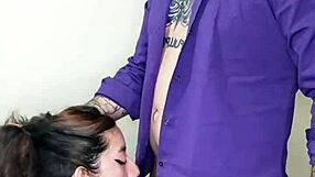 teen with small tits giving blowjob until cum in mouth