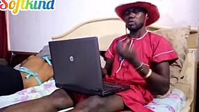 Riding a monster cock on her swollen pussy