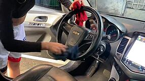 Washing the car leads to intense cowgirl ride with big tits lady.