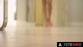 gorgeous babe sybil in stockings teases her man with pretty feet