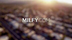 Curvy blonde housewife relaxes at home