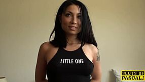 A small UK woman pleases her master by stimulating herself