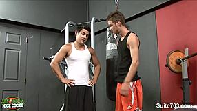 seductive gay jocks pound hard in gym session