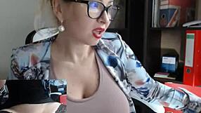 Is that sexy blonde babe masturbating solo with her big tits?