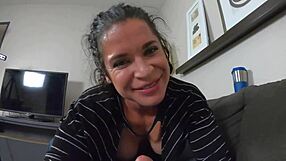 Dumb Wife in Sexy Costume Gags on Deepthroat Blowjob and Swallows Cum in Amateur Clip