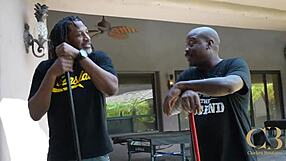 The western plot unfolds with a bodybuilder and cougar in a trailer.