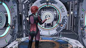 Stranded in space, holding hands with an asian scientist milf.