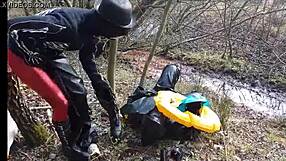 Why is this rich German femdom in rubber latex brutally dominating outdoors in the mud?