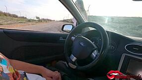 Strange Girl Catches Guy Masturbating In Car And Helps Him Cum