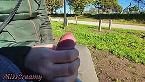 flashing my cock in public park while stepdaughter aids my risky cumshot