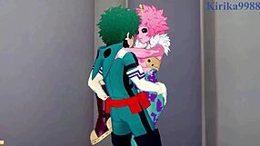 Mina ashido and momo yaoyorozu intensely fuck izuku midoriya in my hero academia hentai
