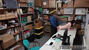 petite teen in uniform gets strapon dp after police catch her stealing