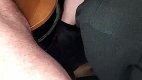 Secret handjob at work in public outdoor setting