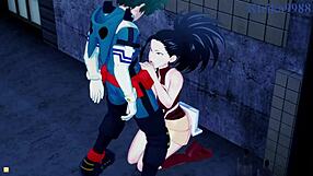 Mina ashido and momo yaoyorozu intensely fuck izuku midoriya in my hero academia hentai