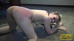 Watch the submissive blonde jerk that cock with cum in mind