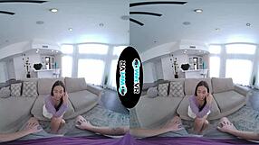 I watch the huge thick dick slid deep into the skinny brunette in VR porn