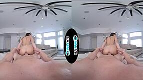 I watch the huge thick dick slid deep into the skinny brunette in VR porn