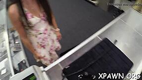 Angel has a sloppy and hot ball licking scene in a shop