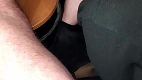 Secret handjob at work in public outdoor setting