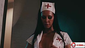 Porn nurse striptease dancing, then bent over fucking patient in hospital