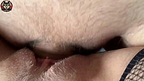 Bold Housewife's Juicy Cum-Covered Pussy In Fishnets Close-Up.