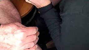 Secret handjob at work in public outdoor setting