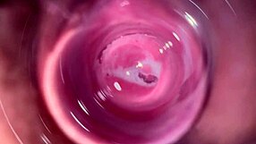 Camera dives deep into Mia's tight creamy brunette pussy