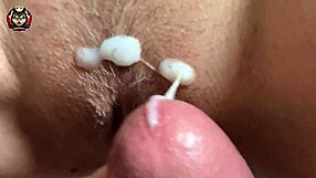 Bold Housewife's Juicy Cum-Covered Pussy In Fishnets Close-Up.