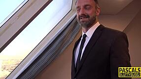 Watch the submissive blonde jerk that cock with cum in mind