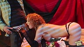 Redheaded minx in lingerie moans loud as her man drills her tight pink butthole deep. Doggy style and riding bring her pure facial joy!